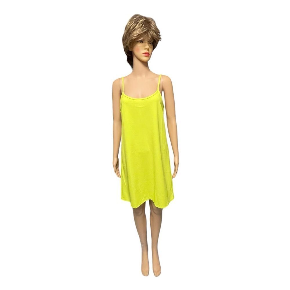 🔴 Acid Yellow Polyester Slip Dress Size L